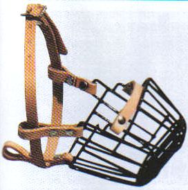    DOG MUZZLE WIRE PLASTIC COATED.
Plastic coated wire muzzles with new improved leather straps and collar loops to prevent loss. Quality constructed for rugged durability, yet light and comfortable, features exclusive double nose protection. Plastic covered wire will not rust or chip. Insulated wire prevents nose or tongue from sticking in cold weather or burning in warm weather.
