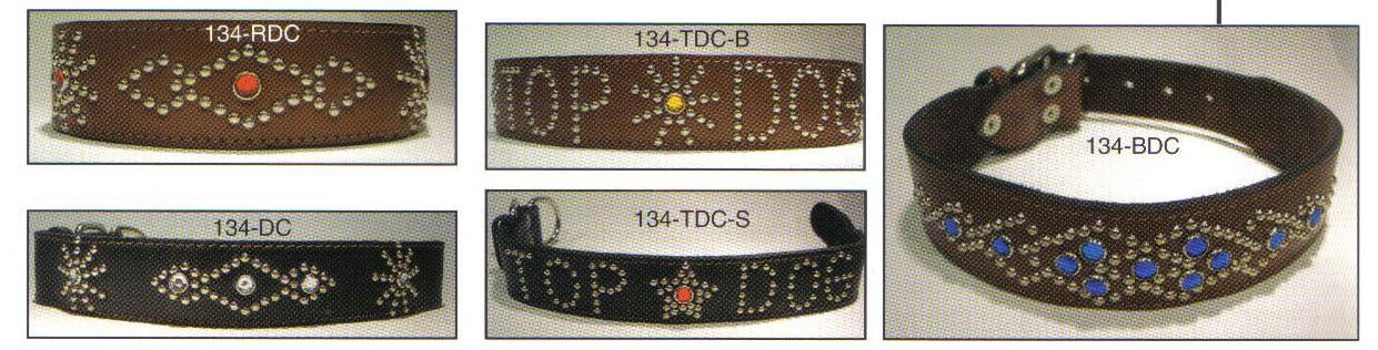 Studded Top Dog Design Leather Dog Collars with Studs and Rhine Stones.